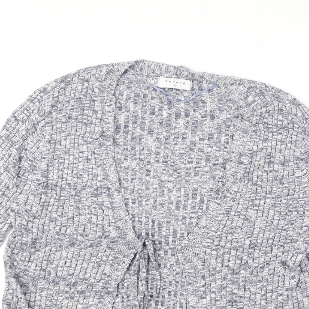 Papaya Womens Grey V-Neck Viscose Cardigan Jumper Size 12 - Tie Front