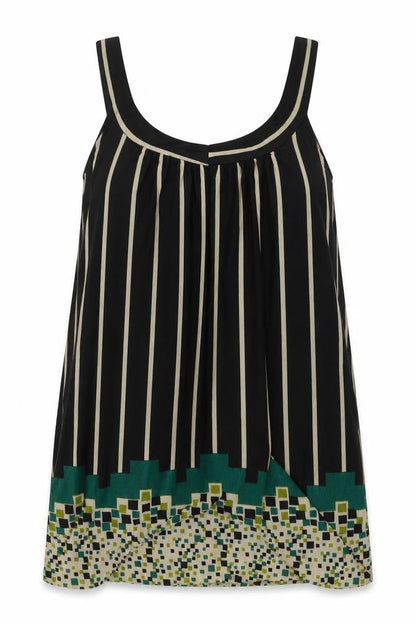 Mina UK Womens Black Geometric Polyester Basic Tank One Size Round Neck