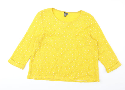 Izabel Womens Yellow Round Neck Geometric Acrylic Pullover Jumper Size 14