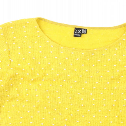 Izabel Womens Yellow Round Neck Geometric Acrylic Pullover Jumper Size 14