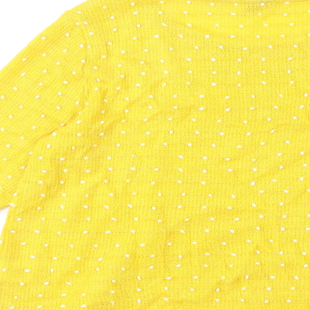 Izabel Womens Yellow Round Neck Geometric Acrylic Pullover Jumper Size 14