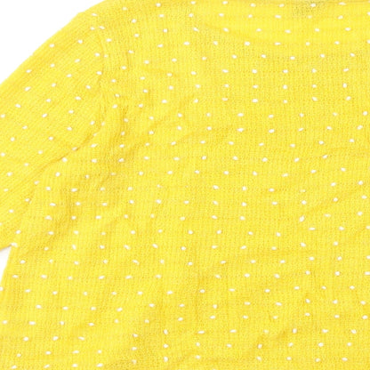 Izabel Womens Yellow Round Neck Geometric Acrylic Pullover Jumper Size 14