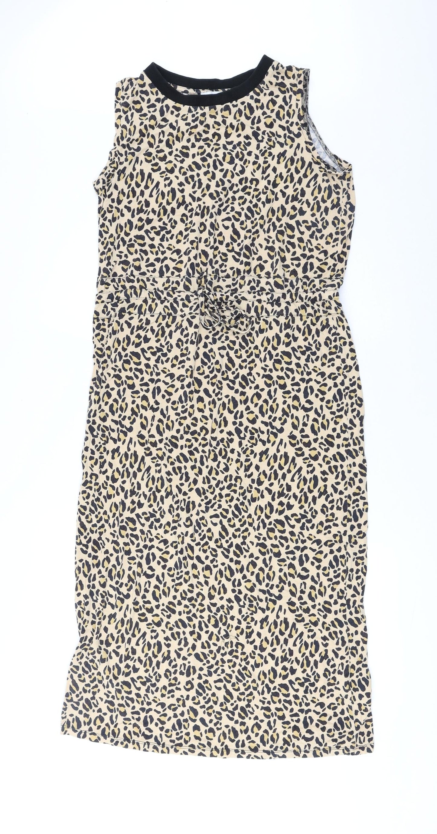 Warehouse Womens Brown Animal Print Polyester A-Line Size 10 Round Neck Drawstring - Leopard Pattern