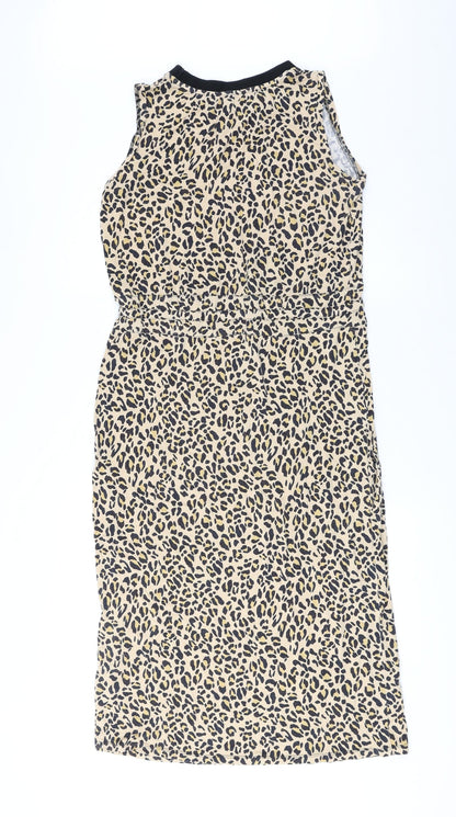 Warehouse Womens Brown Animal Print Polyester A-Line Size 10 Round Neck Drawstring - Leopard Pattern