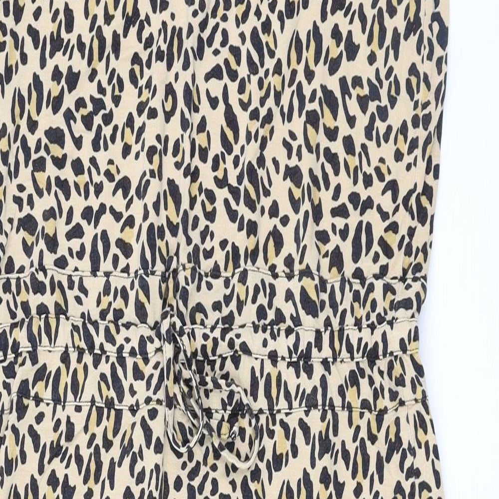 Warehouse Womens Brown Animal Print Polyester A-Line Size 10 Round Neck Drawstring - Leopard Pattern
