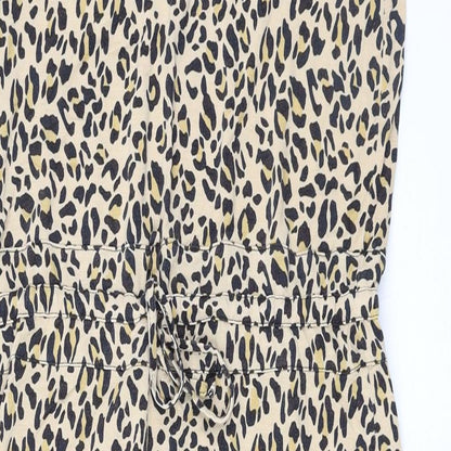 Warehouse Womens Brown Animal Print Polyester A-Line Size 10 Round Neck Drawstring - Leopard Pattern