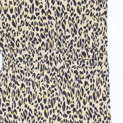 Warehouse Womens Brown Animal Print Polyester A-Line Size 10 Round Neck Drawstring - Leopard Pattern
