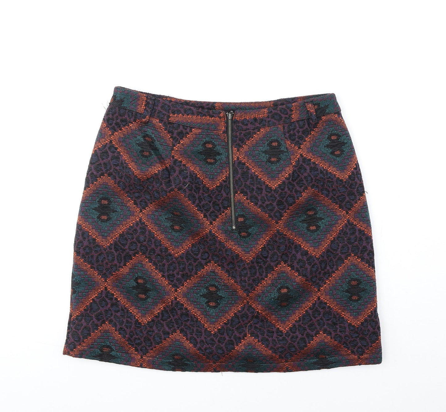 Indigo Womens Multicoloured Geometric Polyester A-Line Skirt Size 8 Zip