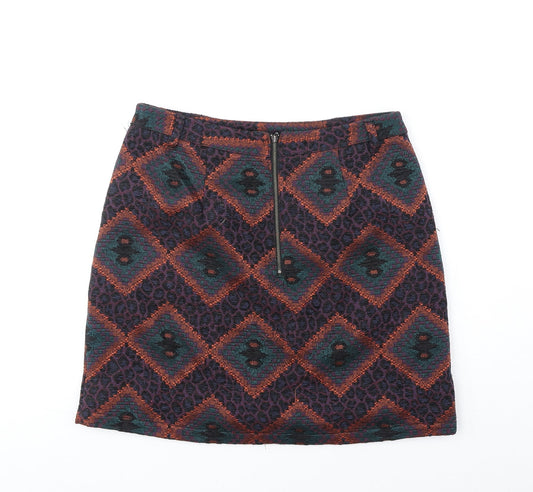 Indigo Womens Multicoloured Geometric Polyester A-Line Skirt Size 8 Zip