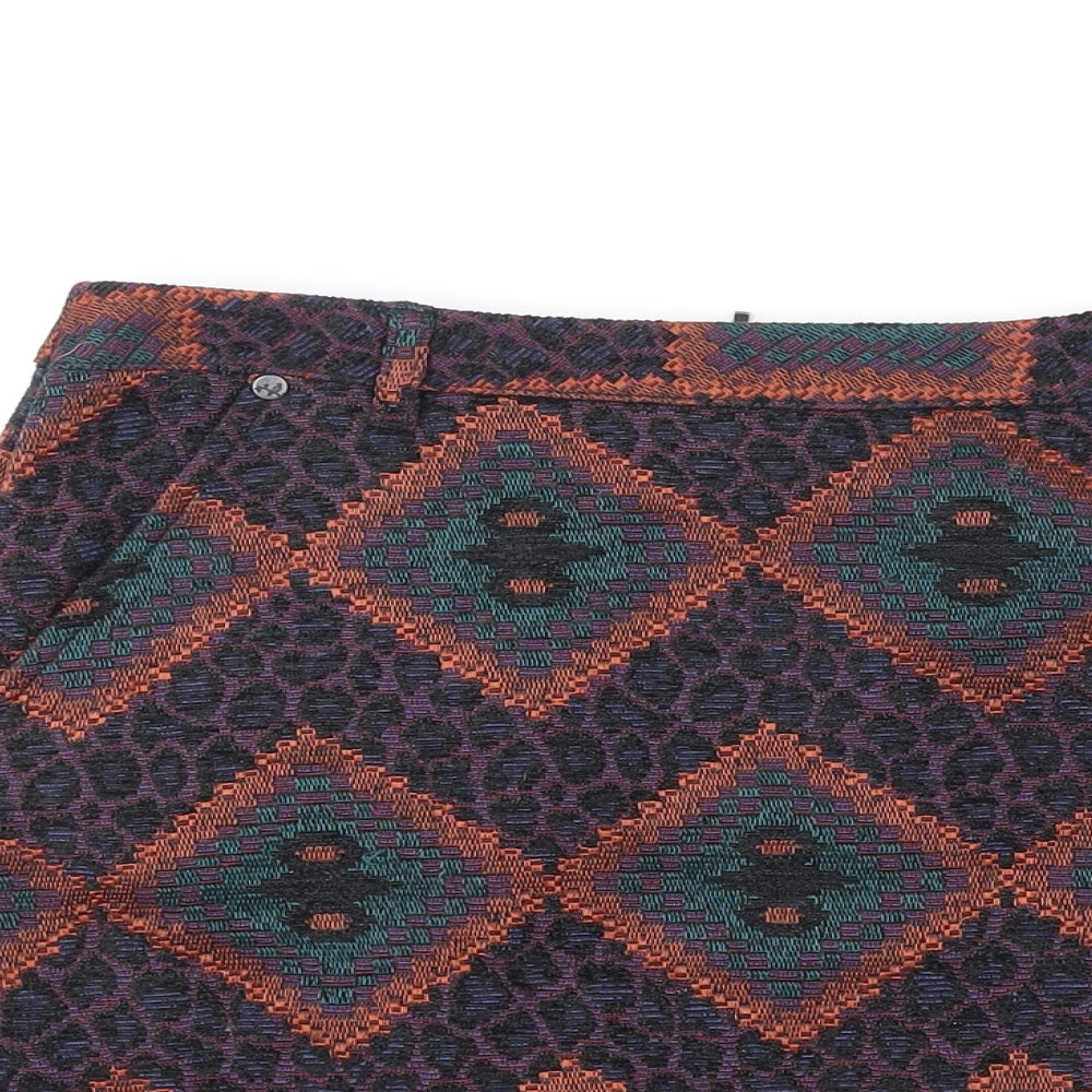 Indigo Womens Multicoloured Geometric Polyester A-Line Skirt Size 8 Zip
