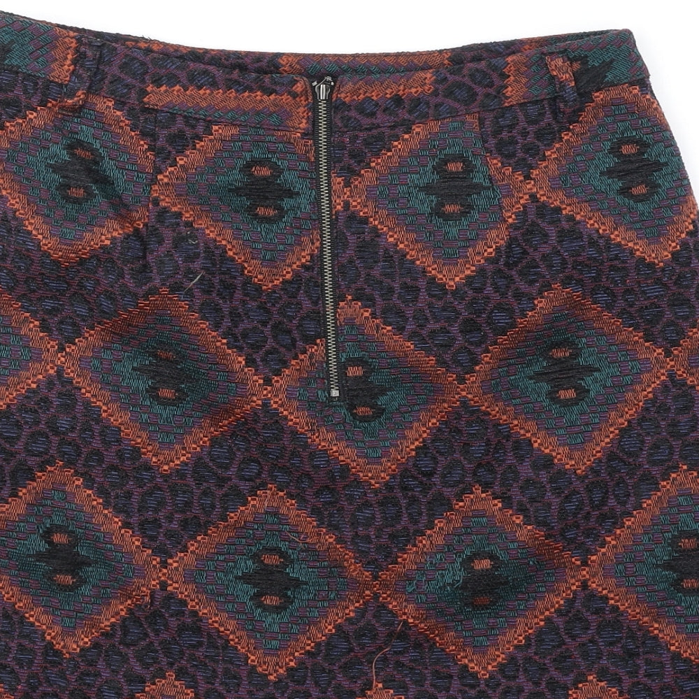 Indigo Womens Multicoloured Geometric Polyester A-Line Skirt Size 8 Zip