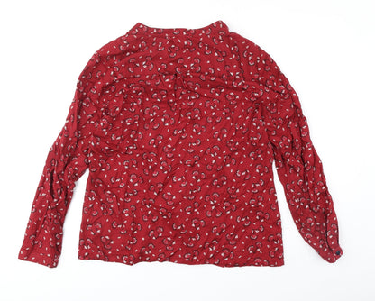 M&Co Womens Red Geometric Polyester Basic Button-Up Size 14 V-Neck