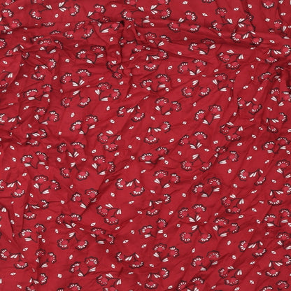 M&Co Womens Red Geometric Polyester Basic Button-Up Size 14 V-Neck