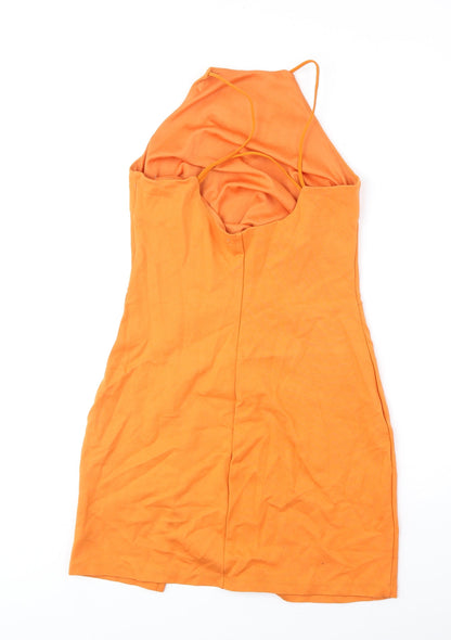 Stradivarius Womens Orange Polyester Bodycon Size M Square Neck Pullover