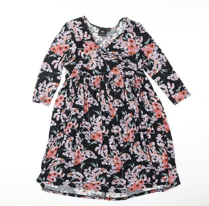 ASOS Womens Black Floral Polyester Trapeze & Swing Size 10 V-Neck Pullover
