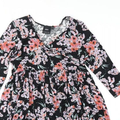 ASOS Womens Black Floral Polyester Trapeze & Swing Size 10 V-Neck Pullover