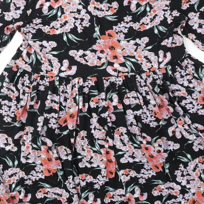 ASOS Womens Black Floral Polyester Trapeze & Swing Size 10 V-Neck Pullover
