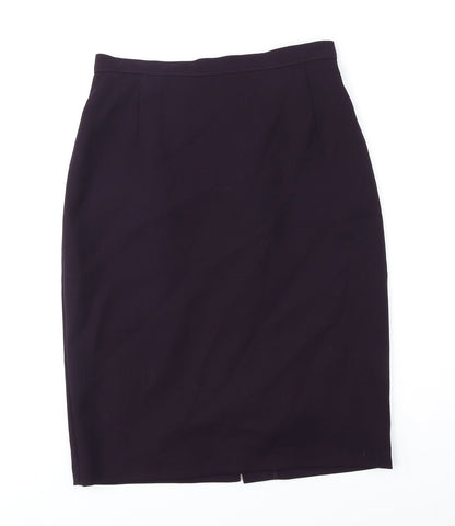 Marks and Spencer Womens Purple Wool Straight & Pencil Skirt Size 10 Zip