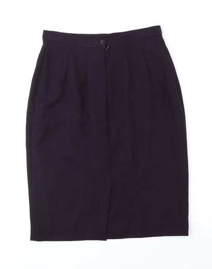 Marks and Spencer Womens Purple Wool Straight & Pencil Skirt Size 10 Zip