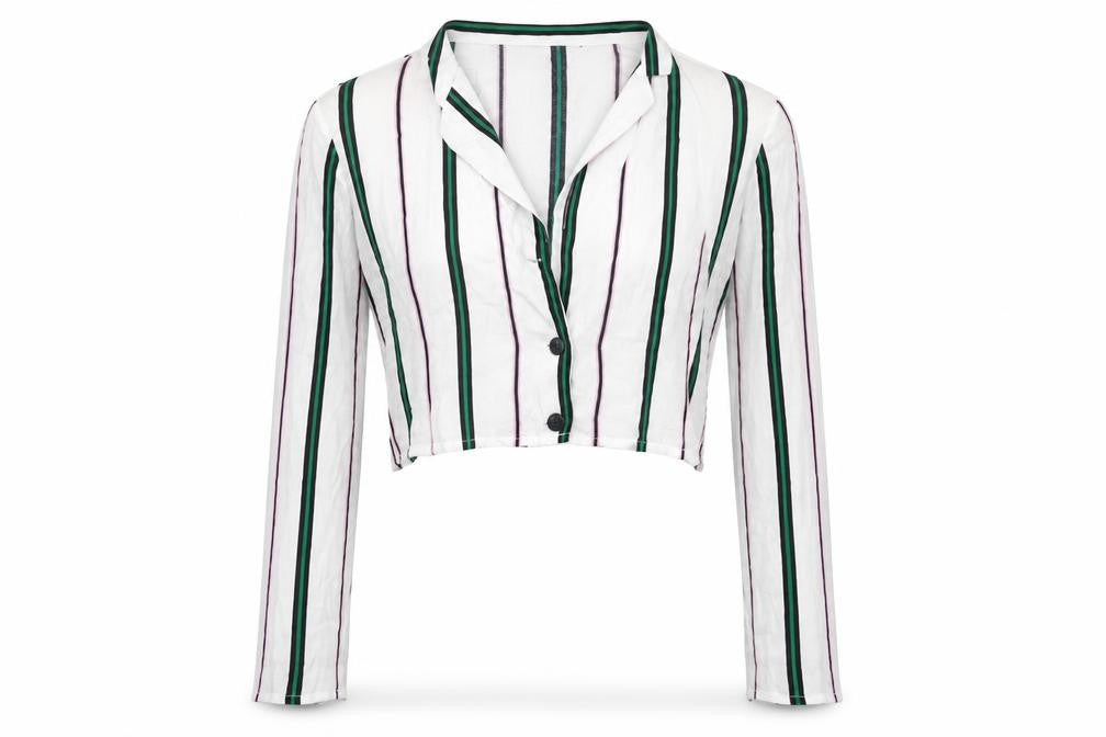 Womens UK Size L Bershka White Cropped Button-Up
