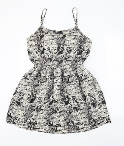 Boohoo Womens Grey Geometric Polyester Skater Dress Size 10 Scoop Neck Pullover