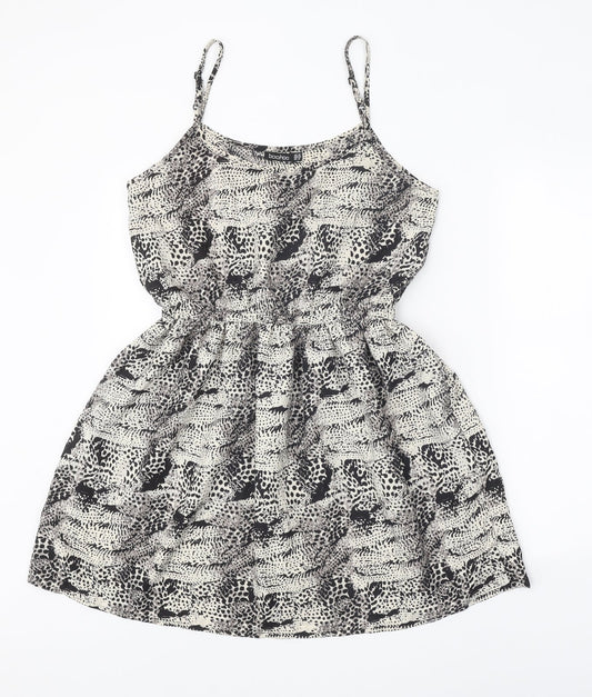 Boohoo Womens Grey Geometric Polyester Skater Dress Size 10 Scoop Neck Pullover