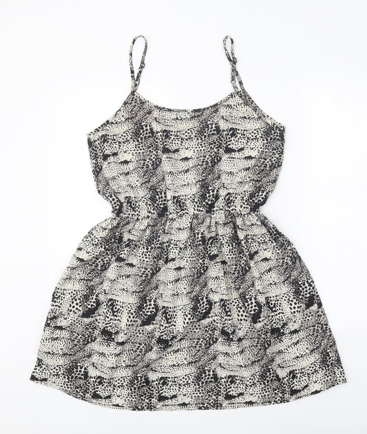 Boohoo Womens Grey Geometric Polyester Skater Dress Size 10 Scoop Neck Pullover