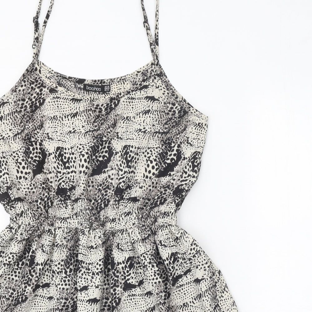 Boohoo Womens Grey Geometric Polyester Skater Dress Size 10 Scoop Neck Pullover