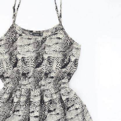 Boohoo Womens Grey Geometric Polyester Skater Dress Size 10 Scoop Neck Pullover