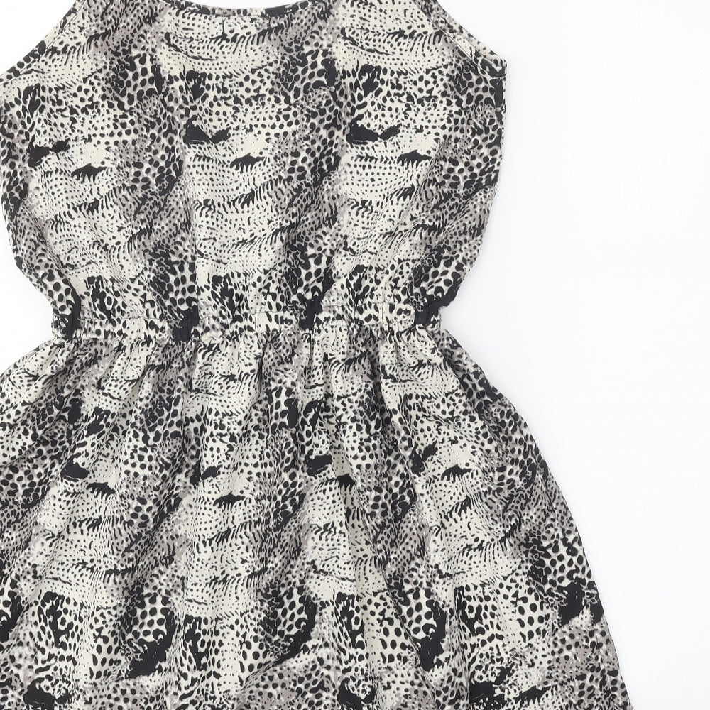 Boohoo Womens Grey Geometric Polyester Skater Dress Size 10 Scoop Neck Pullover