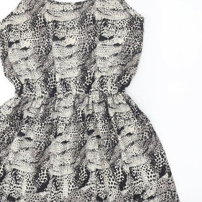 Boohoo Womens Grey Geometric Polyester Skater Dress Size 10 Scoop Neck Pullover