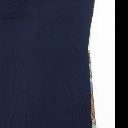 Promod Womens Blue Geometric Polyester Sheath One Size Scoop Neck Button