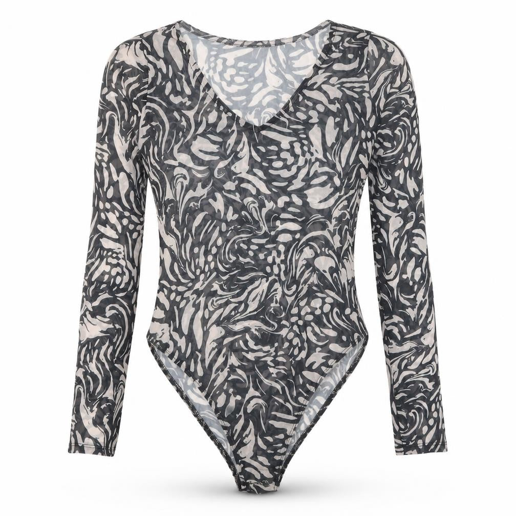 Primark Womens Black Geometric Polyester Bodysuit One-Piece Size 6 Snap