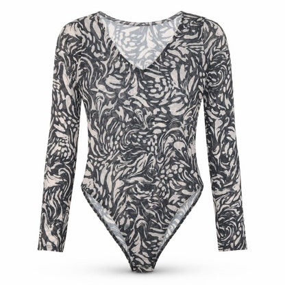 Primark Womens Black Geometric Polyester Bodysuit One-Piece Size 6 Snap
