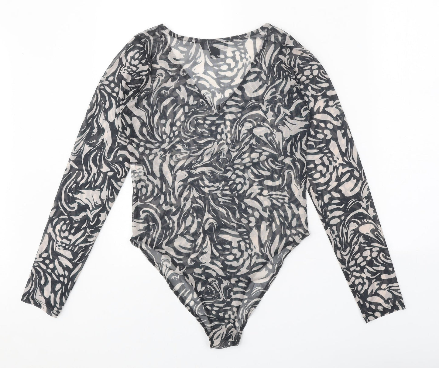 Primark Womens Black Geometric Polyester Bodysuit One-Piece Size 6 Snap