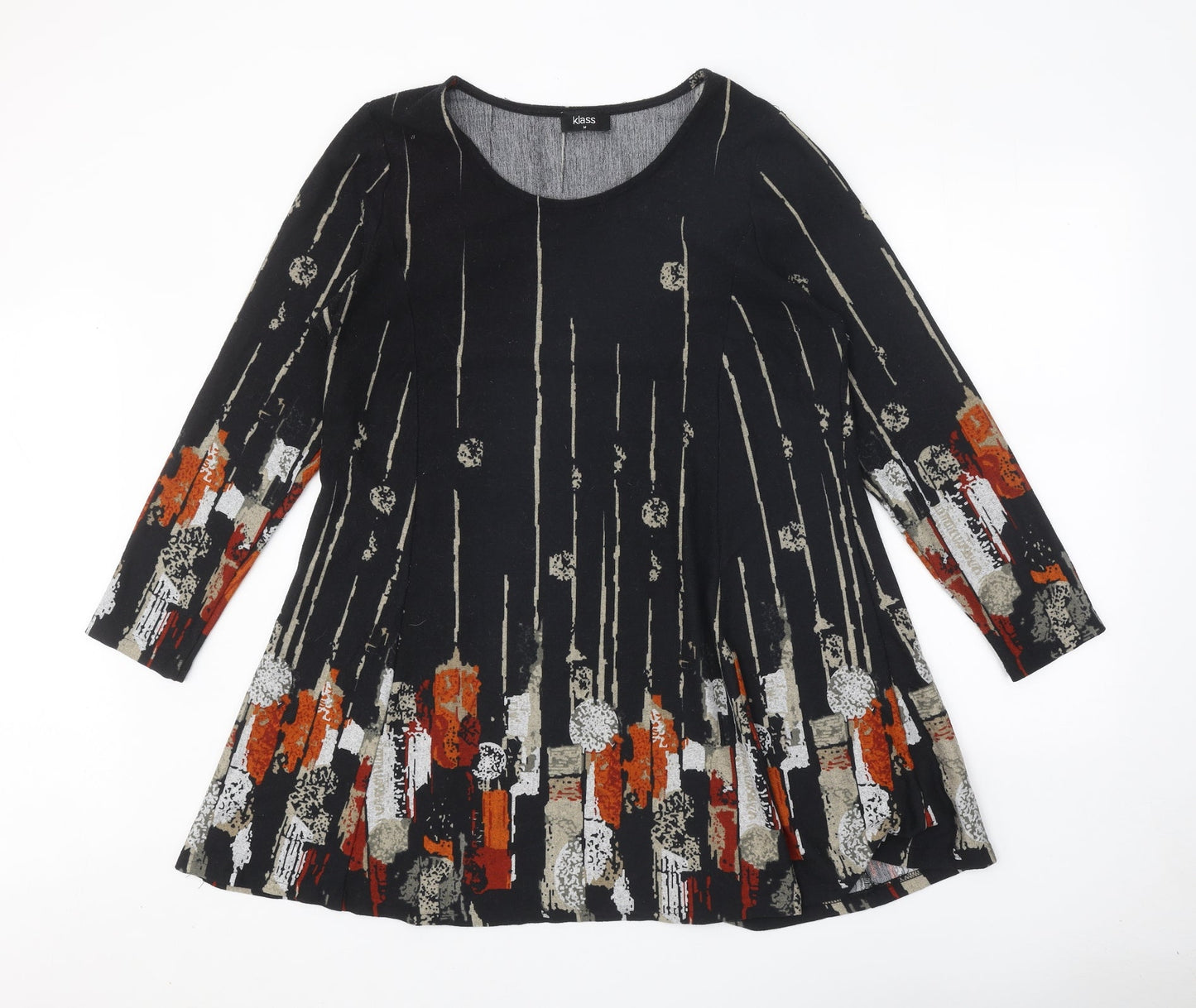 Klass Womens Black Geometric Polyester Shift Size M Scoop Neck Pullover