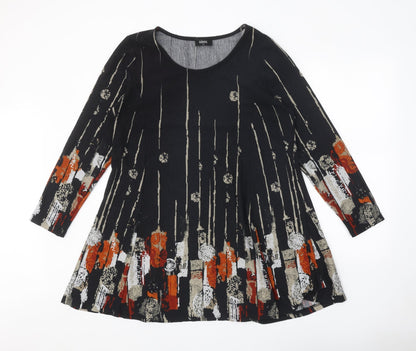 Klass Womens Black Geometric Polyester Shift Size M Scoop Neck Pullover