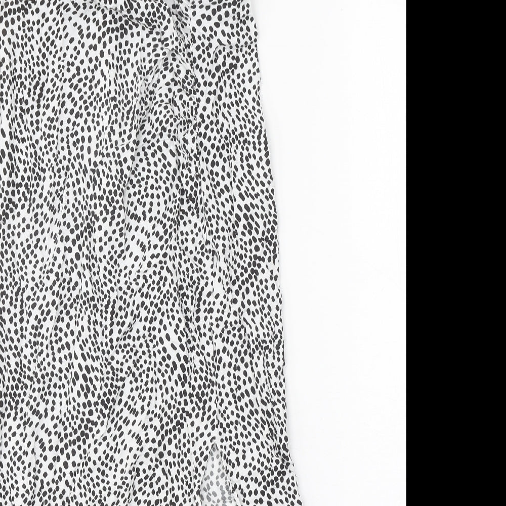 Primark Womens White Animal Print Polyester Peasant Skirt Size 8 Zip - Leopard Pattern