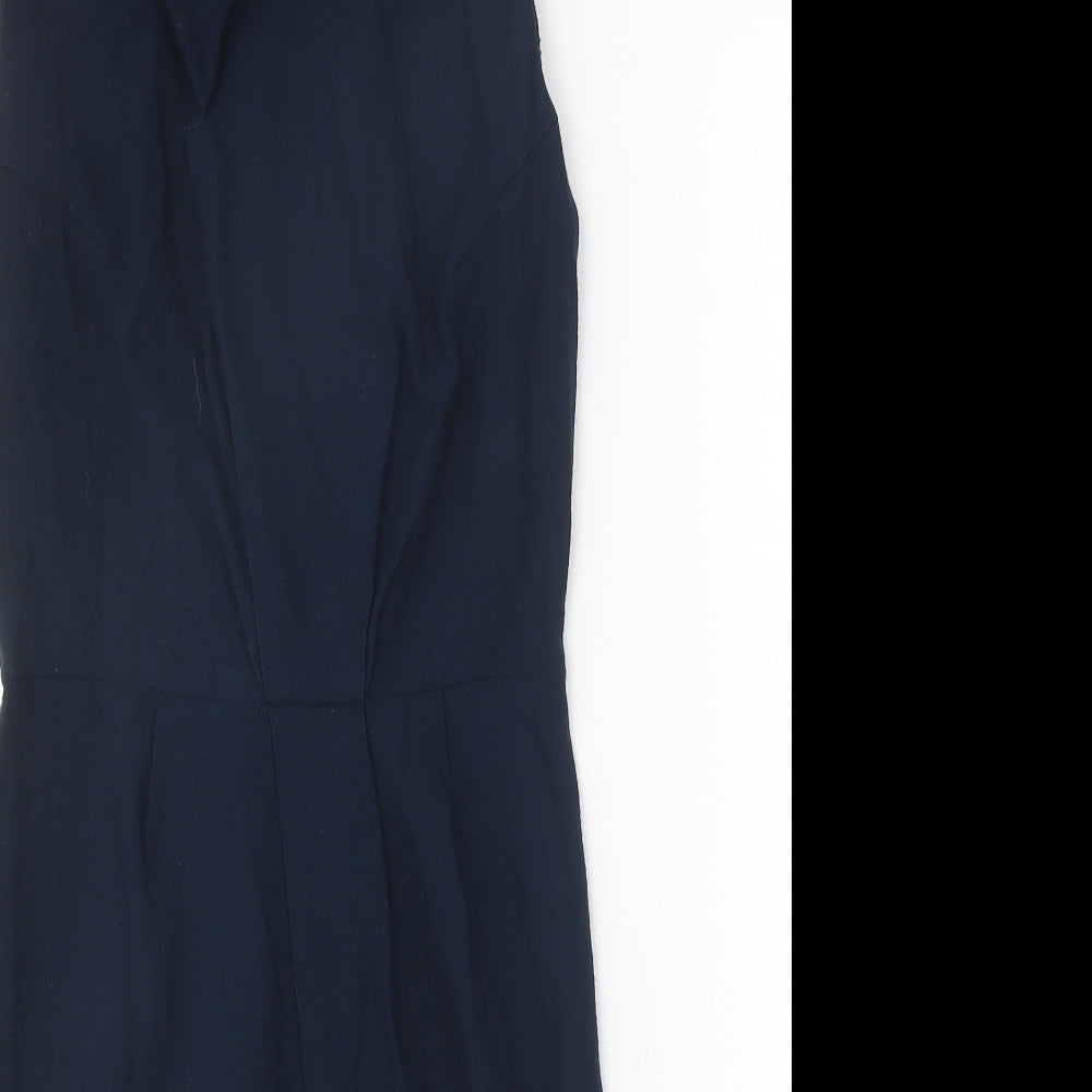 Zara Womens Blue Polyester A-Line Size S Round Neck Zip