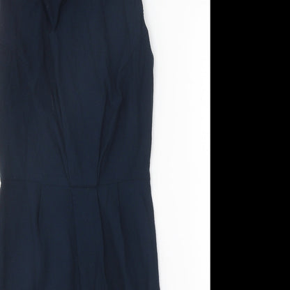 Zara Womens Blue Polyester A-Line Size S Round Neck Zip