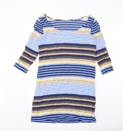 Preworn Womens Blue Striped Polyester A-Line One Size Round Neck Pullover