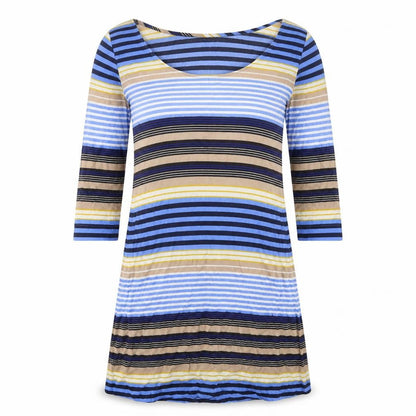 Preworn Womens Blue Striped Polyester A-Line One Size Round Neck Pullover