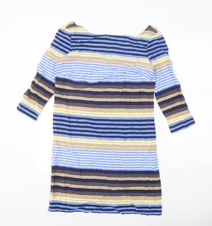 Preworn Womens Blue Striped Polyester A-Line One Size Round Neck Pullover