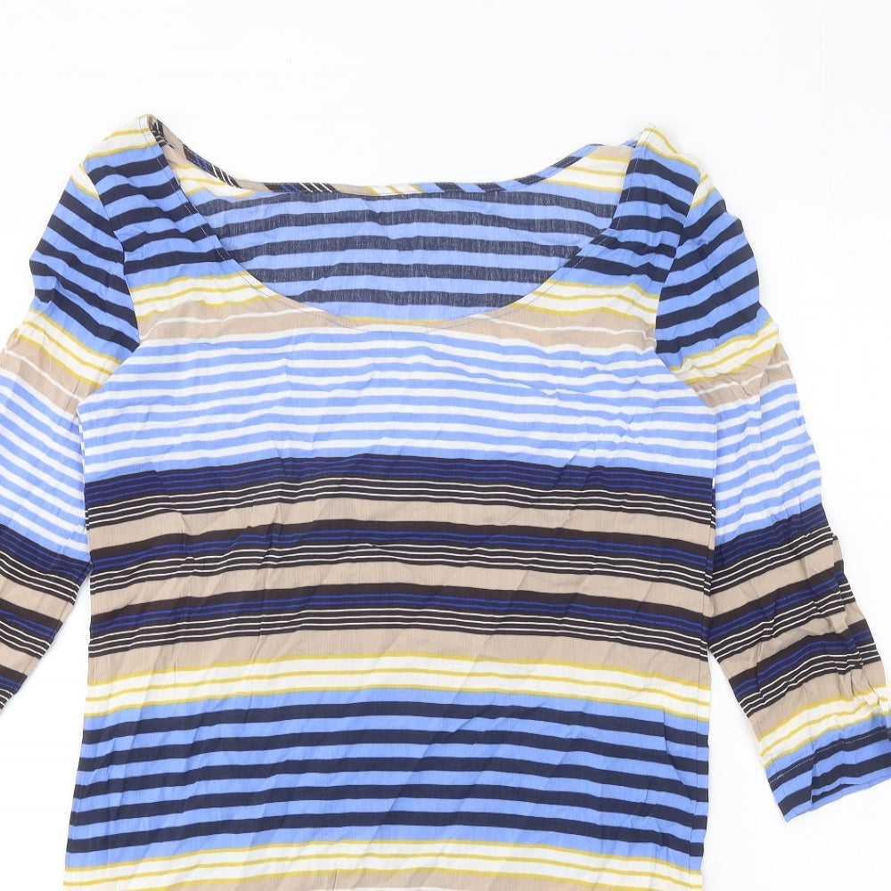 Preworn Womens Blue Striped Polyester A-Line One Size Round Neck Pullover