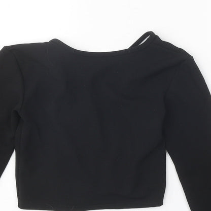 PRETTYLITTLETHING Womens Black Polyester Wrap Blouse Size S Round Neck - Open Back