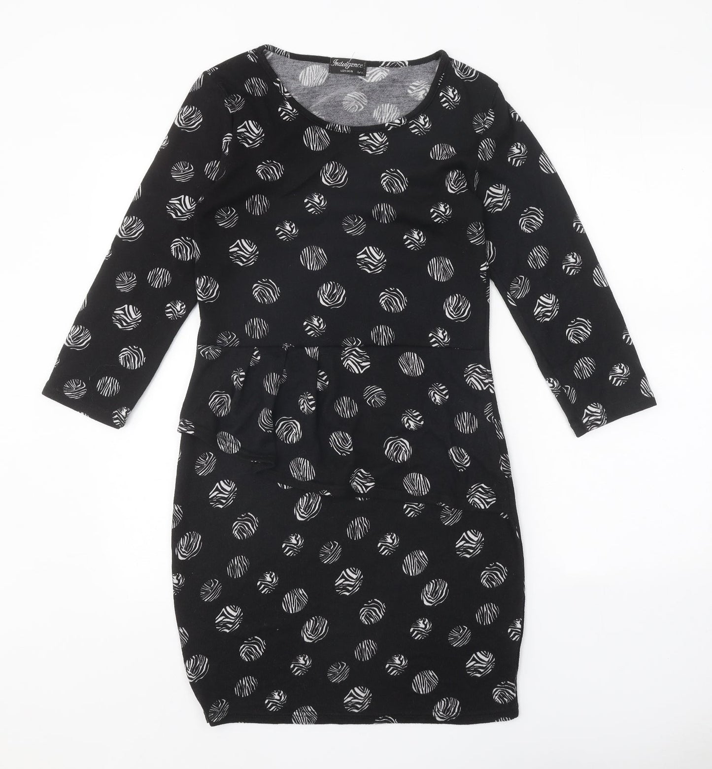 Indulgence Womens Black Geometric Wool A-Line Size S Round Neck Pullover