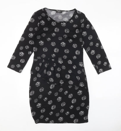 Indulgence Womens Black Geometric Wool A-Line Size S Round Neck Pullover