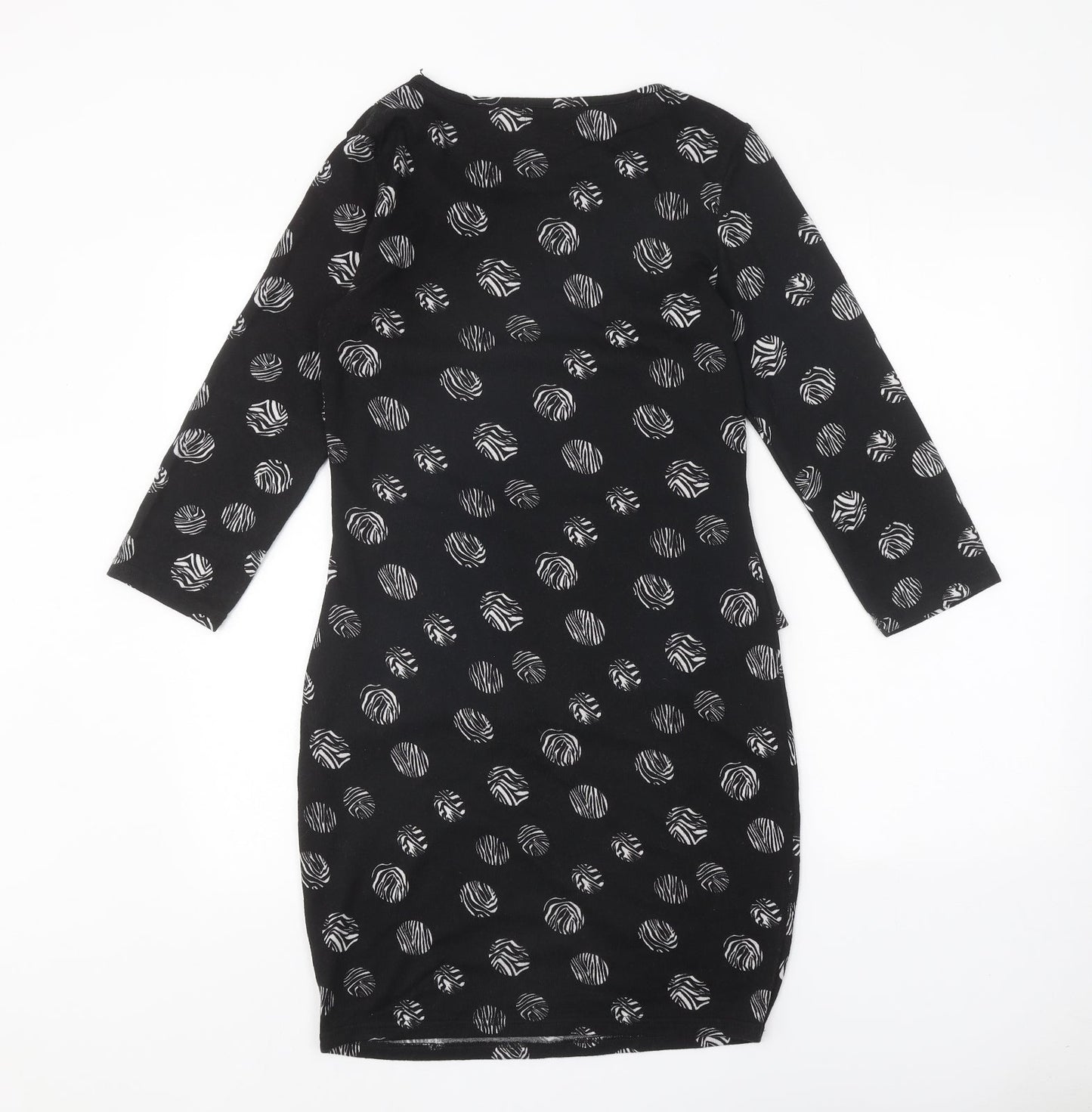 Indulgence Womens Black Geometric Wool A-Line Size S Round Neck Pullover