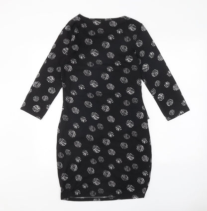 Indulgence Womens Black Geometric Wool A-Line Size S Round Neck Pullover