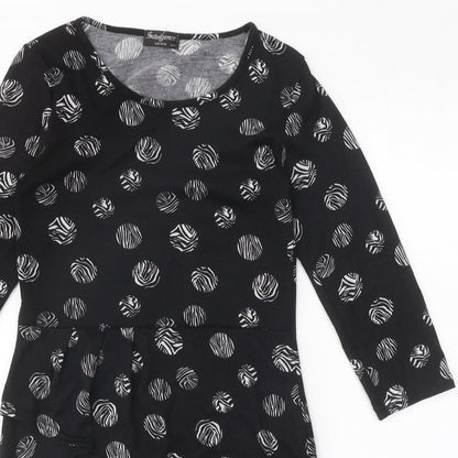 Indulgence Womens Black Geometric Wool A-Line Size S Round Neck Pullover